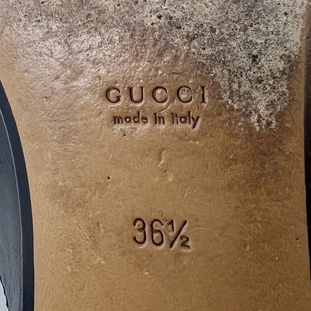 Gucci Princetown Loafers Black Leather Horsebit Mule 36.5‎